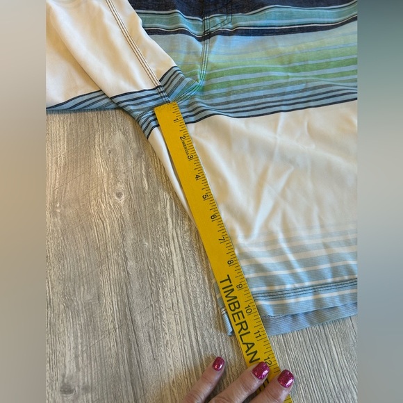 Hang Ten Blue Green Striped Drawstring Board Shorts Pocket Size 32 & Measures 32 - Picture 11 of 11